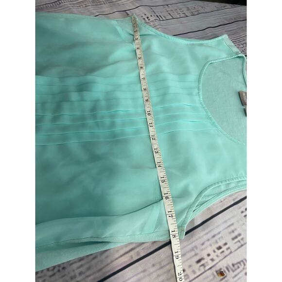 Chicos 1 Top Womens M Blue Deanna Pleat Sleeveless Tank Mixed Media Cotton Modal - Picture 6 of 11